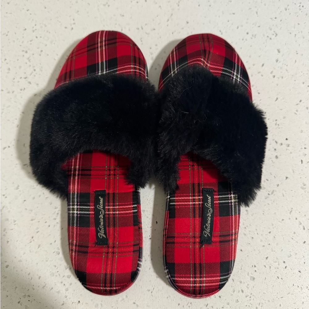 Victoria's Secret Red and Black Plaid Slippers